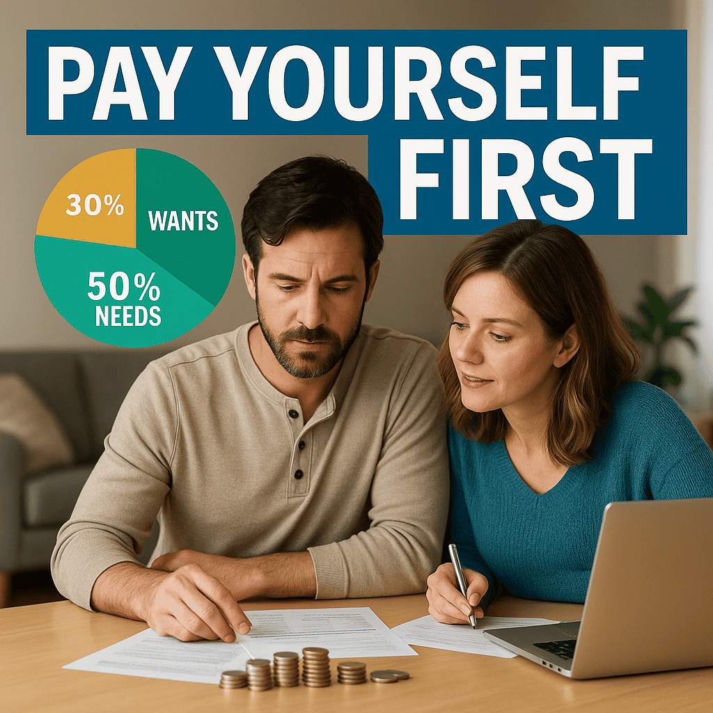 ALT: “Person allocating pay into multiple savings jars”